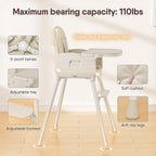 Obee Odee 3-in-1 Portable Baby High Chair for Babies and Toddlers, Convertible Easy Clean Infant Foldable Highchair with Adjustable Legs & Dishwasher Safe Tray, Beige