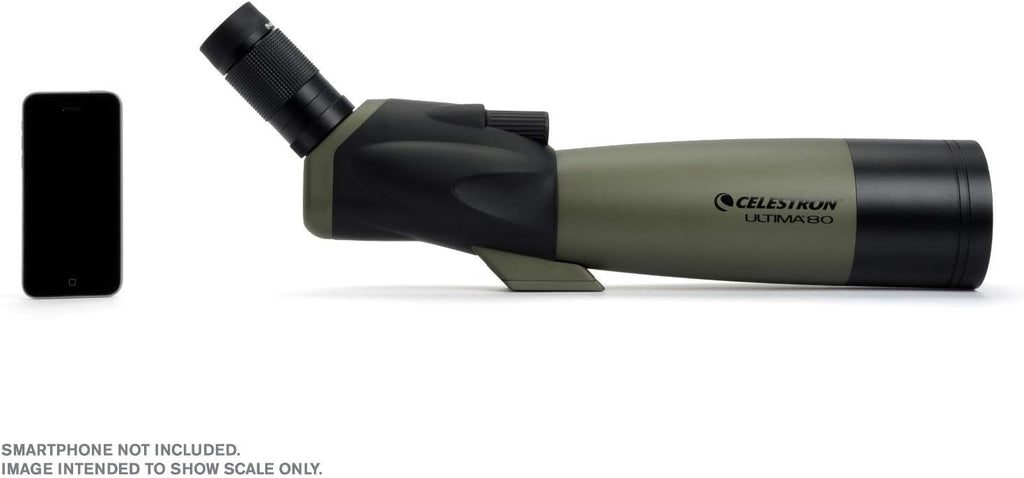 Celestron 52250 Ultima 20-60x80mm Angled Refractor Spotting Scope Telescope with Multi-Coated Optics  Waterproof Rubber Tubing and Soft Carry Case  Green