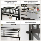 Metal Bunk Bed Twin Over Twin, Heavy Duty Industrial Bunkbeds for Teen with Bedside Caddy, Convertible Ladder & Flat Rungs, Space Saving Bunkbed Frame for Bedroom Dorm, No Box Spring Needed