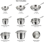 Tramontina Tempo Tri-Ply Base Stainless Steel 14-Piece Cookware Set with Glass Lids, Pots and Pans Kitchen Set, Induction-Ready, Oven-Safe, Dishwasher-Safe