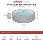 Coleman Sicily AirJet Large Round 5 to 7 Person Inflatable Hot Tub Portable Outdoor Spa with 180 AirJets and EnergySense Cover  Grey