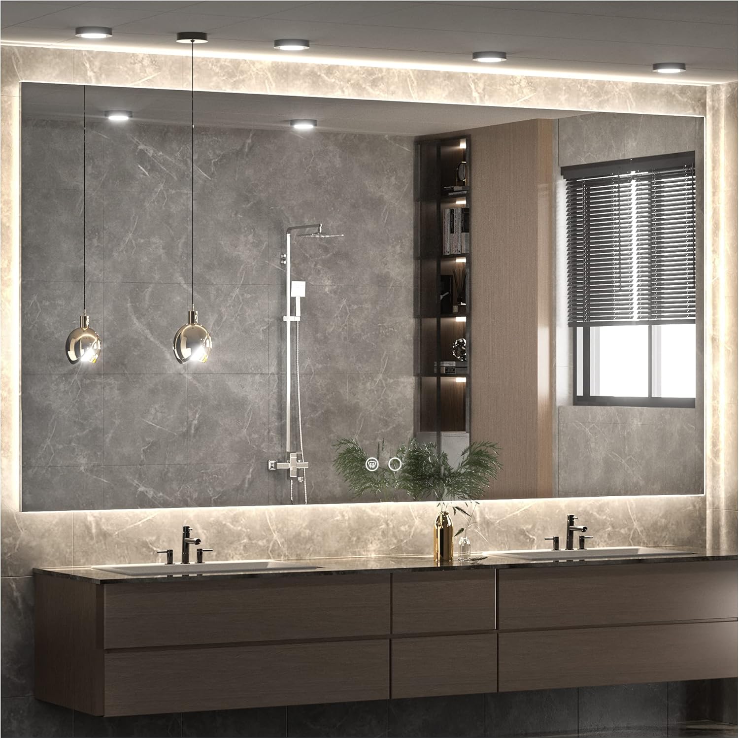 Keonjinn 60" x 36: Lighted Bathroom Mirror, Large LED Backlit Miroor, 3 Colors Lights Warm/Natural/White, HD Tempered Glass, Safe Anti-Fog, Dimmable, Oversinzed LED Bathroom Mirrors