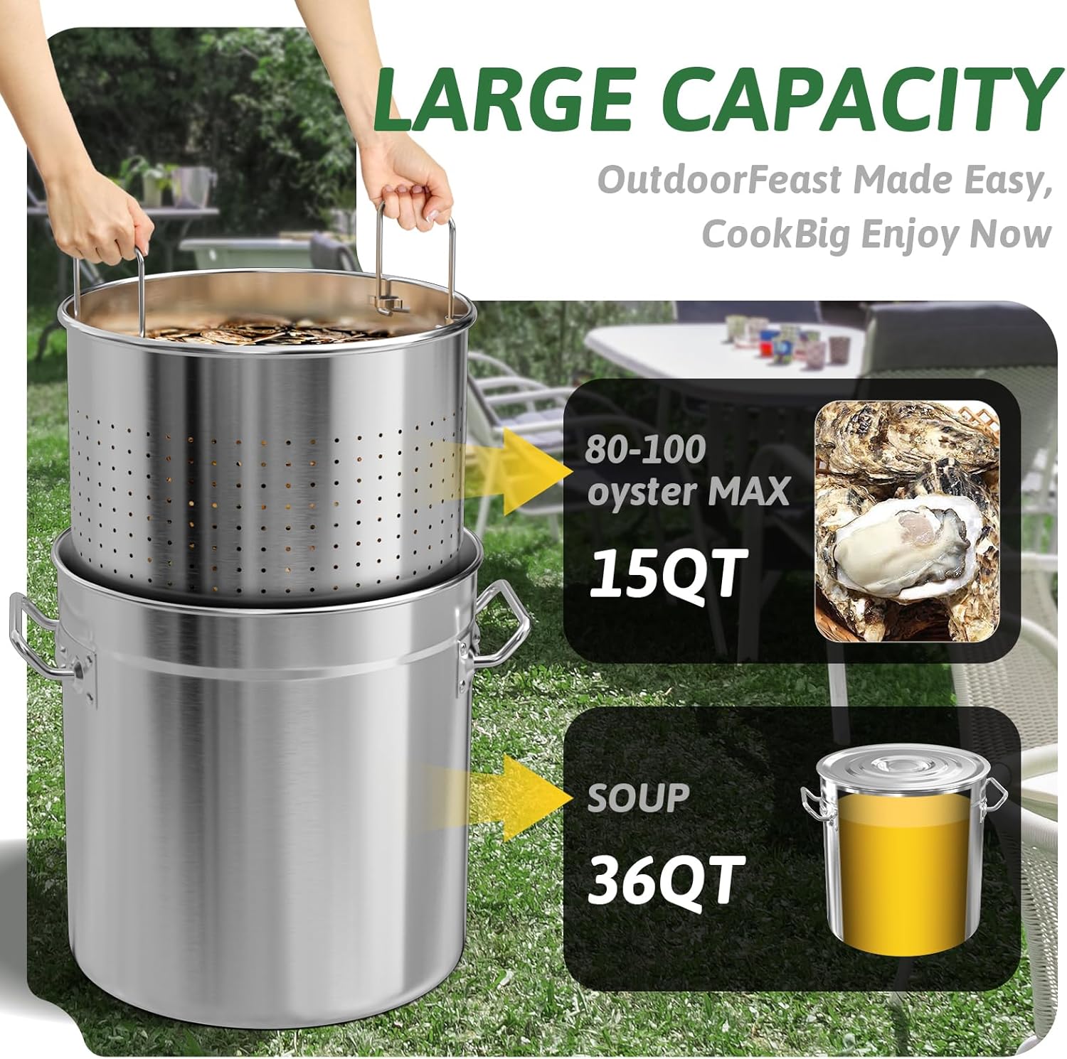 36-Quart Stainless Steel Seafood Boil Pot with Lid,Crab, Lobster, Shrimp Boil Stock with Strainer, Turkey Fryer Pot, Stock Boiler Deep,Fried Cooker for Commercial Outdoors