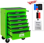 Iron-Top Rolling Tool Chest with Lockable Wheels and Side Handles, 7-Drawer Tool Storage Cabinet with Ball Bearing for Garage, Repair Shop, Required Assembly, Large Storage Capacity (Iron, 6-Green)