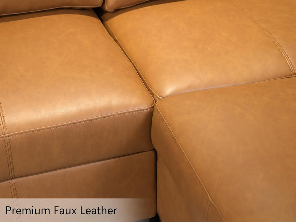 EASE MOOSE Modular Sectional Couch with Storage, Faux Leather Sectional Modular Sofa Sectional Sofa for Living Room .Brown