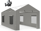 2 Pack Carport Canopy Replacement Sidewalls with Roll-up Windows, 2 Pack Zipper Doors for 10x20FT, Waterproof & UV Protected, Easy Assembly with Ball Bungees, Grey (Frame and Top Cover Not Included)