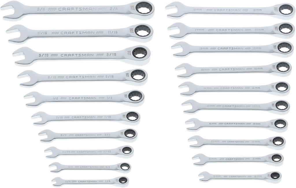CRAFTSMAN Ratchet Wrenches Set, 20 Pc, 90 Tooth SAE/Metric Ratcheting Wrench Set with Case, 4 Degree Arc Swing (CMMT87220)