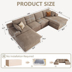 136" Cloud Couch Modular Sectional Couchs with Chaise Lounge, U-Shape Boneless Couches with Ottoman for Living Room, Corduroy Sofa with Deep Seat, No Assembly Required (Camel, Right Facing Chaise)