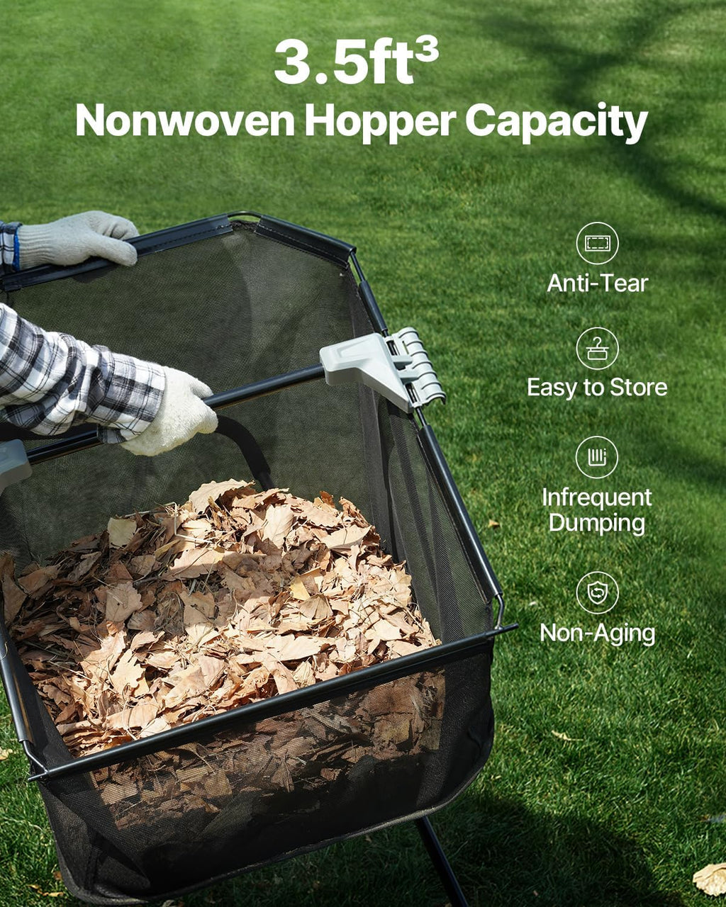 VEVOR Push Lawn Sweeper, 21inch Leaf & Grass Collector, Heavy Duty Thickened Steel Durable to Use with Large Capacity 3.5 cu. ft. Mesh Collection Hopper Bag, 2 Spinning Brushes