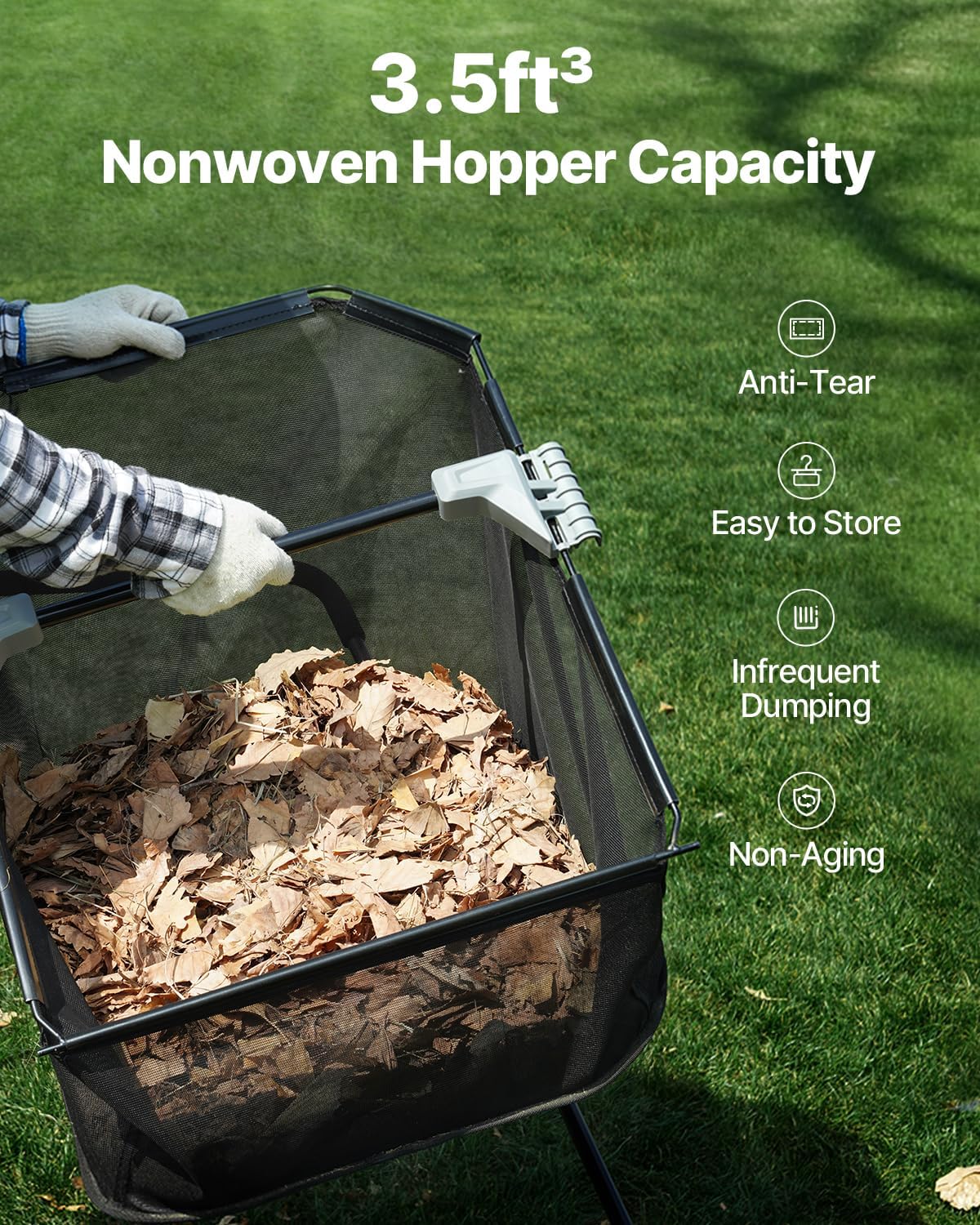 VEVOR Push Lawn Sweeper, 21inch Leaf & Grass Collector, Heavy Duty Thickened Steel Durable to Use with Large Capacity 3.5 cu. ft. Mesh Collection Hopper Bag, 2 Spinning Brushes