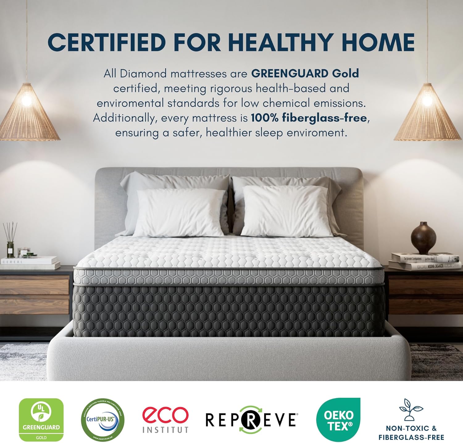 Diamond Mattress EquaLite Copper Cooled Hybrid Mattress, Twin Mattress 11-inch Firm, Greenguard Gold, CertiPUR-US Certified, Fiberglass-Free, Made in USA