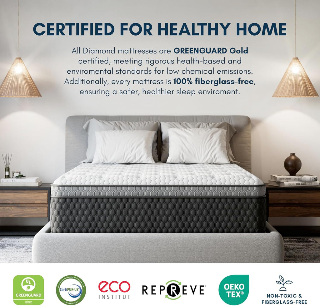 Diamond Mattress EquaLite Copper Cooled Hybrid Mattress, Twin Mattress 11-inch Firm, Greenguard Gold, CertiPUR-US Certified, Fiberglass-Free, Made in USA