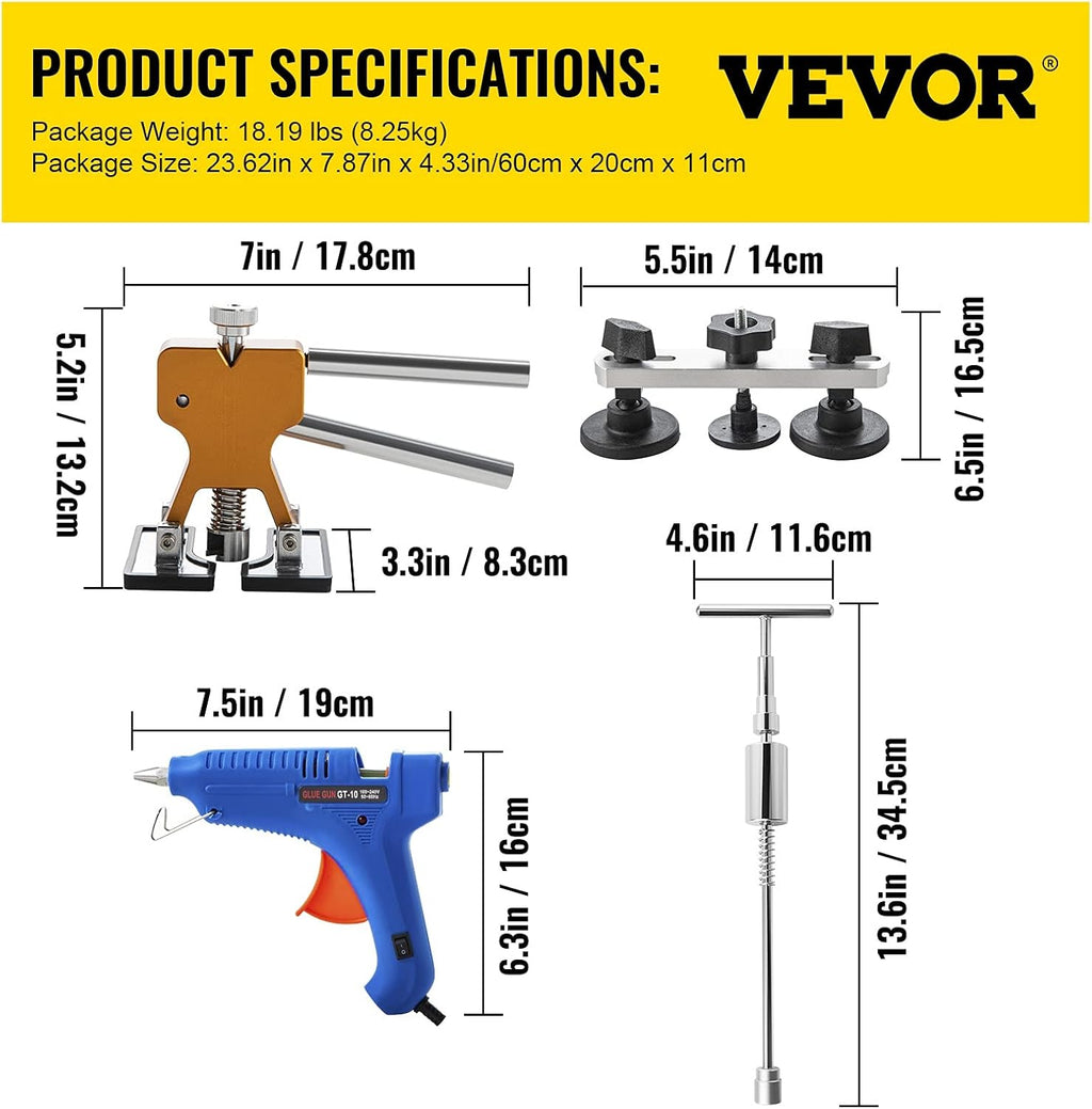 VEVOR Dent Puller Kit, 89 PCS Paintless Dent Repair Kit with Remover Tools, Golden Lifter & Glue Tabs for Car Dents, Door Ding Repair