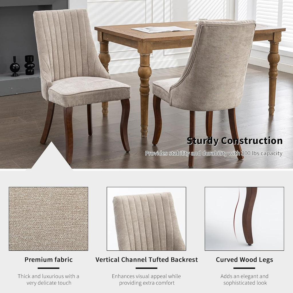 Beige Mid Century Dining Chairs Set of 4, Modern Kitchen & Dining Room Chairs Set of 4, Fabric Upholstered Kitchen Chairs, Sillas de Comedor, Wood Legs (Beige, 4 Pcs)