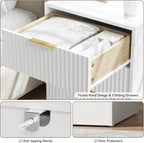 9 Drawer Fluted Dresser & Nightstand Set 3-Piece, 63” Long Dresser and Night Stand Set of 2, Fluted Modern Wood Chest of Drawers Storage Dressers Set for Bedroom, White