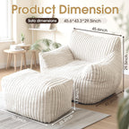Giant Bean Bag Chair with Ottoman, Oversized Plush Comfy Bean Bag Sofa for Adults and Kids, Memory Foam Mini Couch Single Lounges for Living Room, Bedroom & Game Room(Beige)