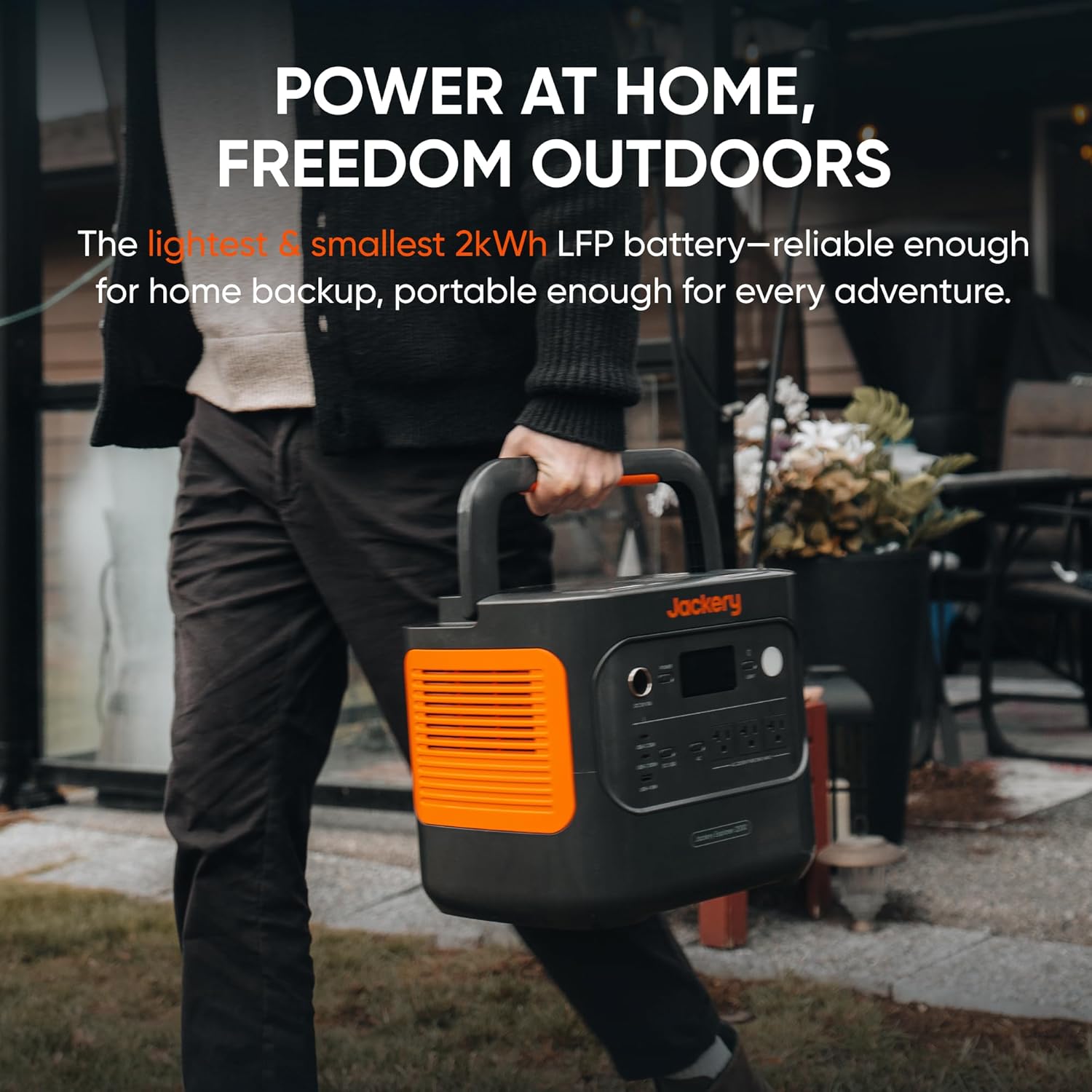 Jackery Explorer 2000 v2 Portable Power Station with AC Charging Cable  2040Wh LFP Home Backup Battery  2200W AC Output  Solar Generator for Emergencies  Power Outages  Camping(Solar Panel Optional)