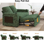 Vipbear 65" Loveseat Sleeper Sofa with Pull Out Bed, Chenille 3-in-1 Convertible Sofa Bed with Reclining Backrest|USB Ports|Cup Holders|Side Table|Storage Armrests, Tool Free Assembly, Green