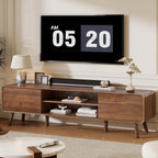 70" Mid Century Modern TV Stand for Tvs up to 80", Entertainment Center with Storage, Sideboard Media Console for Living Room with 2 Sliding Door/Adjustable Shelves, Walnut