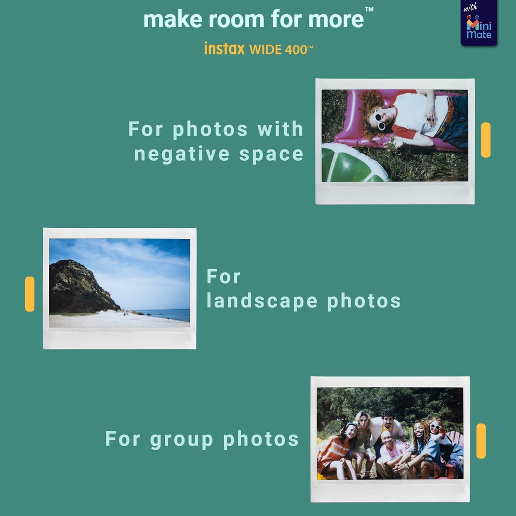 Fujifilm INSTAX Wide 400 Instant Camera - Sage Green with Pixibytes Microfiber Cleaning Cloth (Camera + 2 Wide Twin Packs)