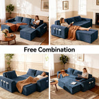 86.6" Cloud Boneless Sectional Sofa with Ottoman, L-Shaped Modular Couch for Living Room, Ultra Deep Seat Chenille Fabric Sofa, No Assembly Required, Blue