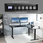 VIVO Corner Standing Desk, 63 x 55 inch Reversible L-Shaped Workstation, Electric Height Adjustment, Home, Office, and Reception Rooms, Black Table Top Black Frame, DESK-E3CTB