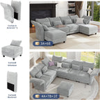 LLappuil 154" Oversized Modular Sectional Sofa with Storage 9 Seat U Shaped Sectional Couches for Living Room with Adjustable Arms Backs, Convertible to L Shape/U Shape/Sleeper Sofa, Grey Chenille