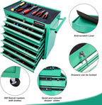 7 Drawers Rolling Tool Cart on Wheels, Multifunctional Organizer Tool Chest Tool Case, Trolley Tool Storage Tool Box for Workshop,Garage,Repair Shop (7 Drawers 24.2" W×12.9" D×29.9" H-Green)