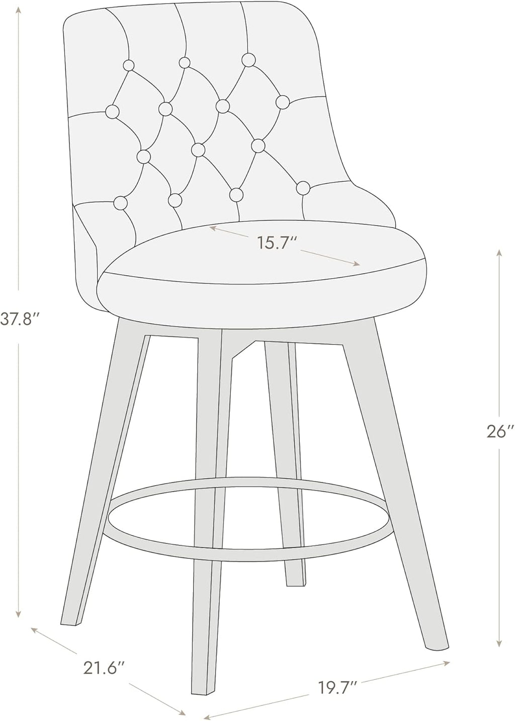 Watson & Whitely Modern Swivel Bar Stools, Performance Fabric Upholstered Counter Height Bar Stool with Back, Solid Wood Legs, 26" H Seat, Set of 2, Flint Grey