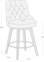 Watson & Whitely Modern Swivel Bar Stools, Performance Fabric Upholstered Counter Height Bar Stool with Back, Solid Wood Legs, 26" H Seat, Set of 2, Flint Grey