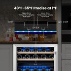 Yeego 24 Inch Wine Fridge Cooler - 52 Bottles Dual Zone Wine Cooler with Glass Door, 40-65℉ Built-In or Freestanding Refrigerator, Under Counter Wine Fridge for Kitchen Bar Office (Left-Hinged)
