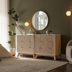 T4TREAM Set of 2 Fluted 3 Drawer Dresser, 32" Tall Modern Chest of Drawers with Faux Marble Top, Curved Profile Design, Wood Organizer for Bedroom, Living Room, Hallway, Entryway, Natural Oak