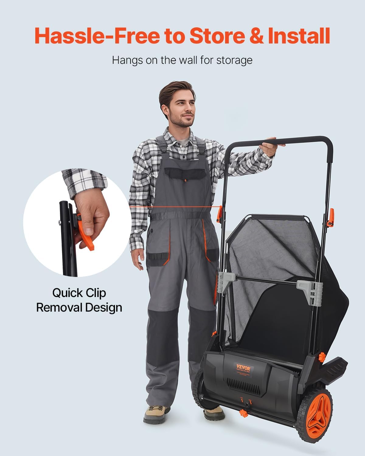 VEVOR Push Lawn Sweeper, 21inch Leaf & Grass Collector, Heavy Duty Thickened Steel Durable to Use with Large Capacity 3.5 cu. ft. Mesh Collection Hopper Bag, 2 Spinning Brushes