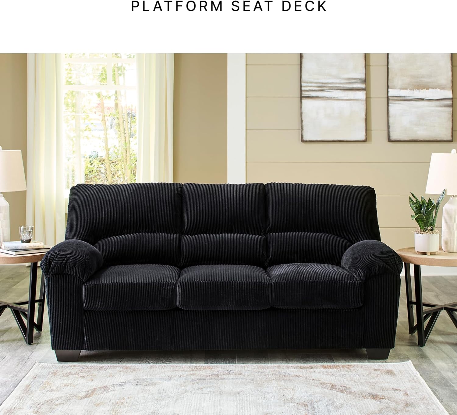 Signature Design by Ashley SimpleJoy Modern Sofa for Living Room, Black