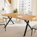 HIPIHOM 5-Piece Dining Table Set for 4-6 People, 63" MDF Kitchen Table with 4 Upholstered Chairs, Metal Legs for Dining Room, Kitchen(Oak Table+4 White Chairs)