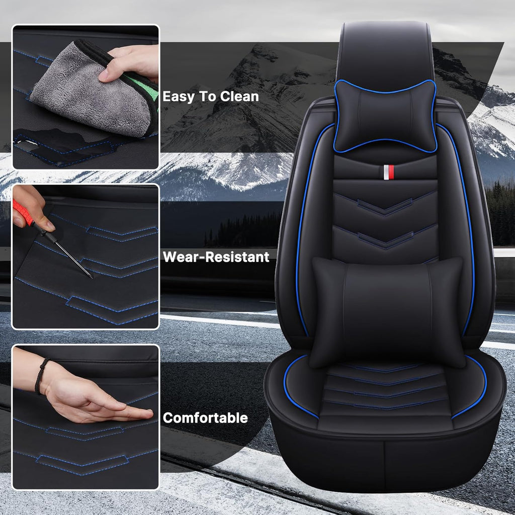 Car Seat Cover 6 Seats for Ford Explorer 2000-2025, Waterproof Durable Premium Leather Car Seat Protector, Comfortable Anti-Slip Stylish Sport Seat Cover(6 Seats Luxury,Black Blue)