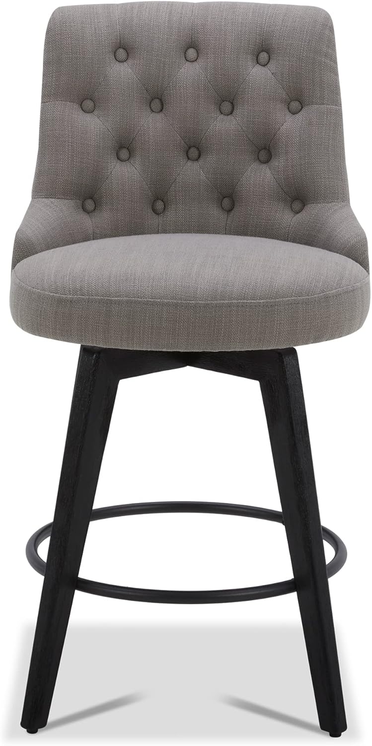 Watson & Whitely Modern Swivel Bar Stools, Performance Fabric Upholstered Counter Height Bar Stool with Back, Solid Wood Legs, 26" H Seat, Set of 2, Flint Grey