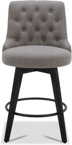 Watson & Whitely Modern Swivel Bar Stools, Performance Fabric Upholstered Counter Height Bar Stool with Back, Solid Wood Legs, 26" H Seat, Set of 2, Flint Grey