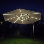 PURPLE LEAF 11ft Solar powered LED Patio Umbrella Outdoor Round Umbrellas Large Cantilever Umbrella with LED lights Windproof Offset Umbrellas Heavy Duty for Garden Deck Pool Patio, Beige