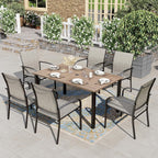 HERA'S HOUSE Outdoor Dining Table for 6, Rectangular Metal Patio Table with Umbrella Hole, 6-Person Weather Resistant Wood-Like Steel Slat Table for Lawn Garden Backyard, L60 xW36 xH29