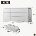 9 Drawer Dresser for Bedroom, 63" Long White Chest of Drawers with Charging Station & LED Lights, Curved Profile Design,Wooden Closet Storage Cabinet,Modern Dresser TV Stand with Deep Drawers