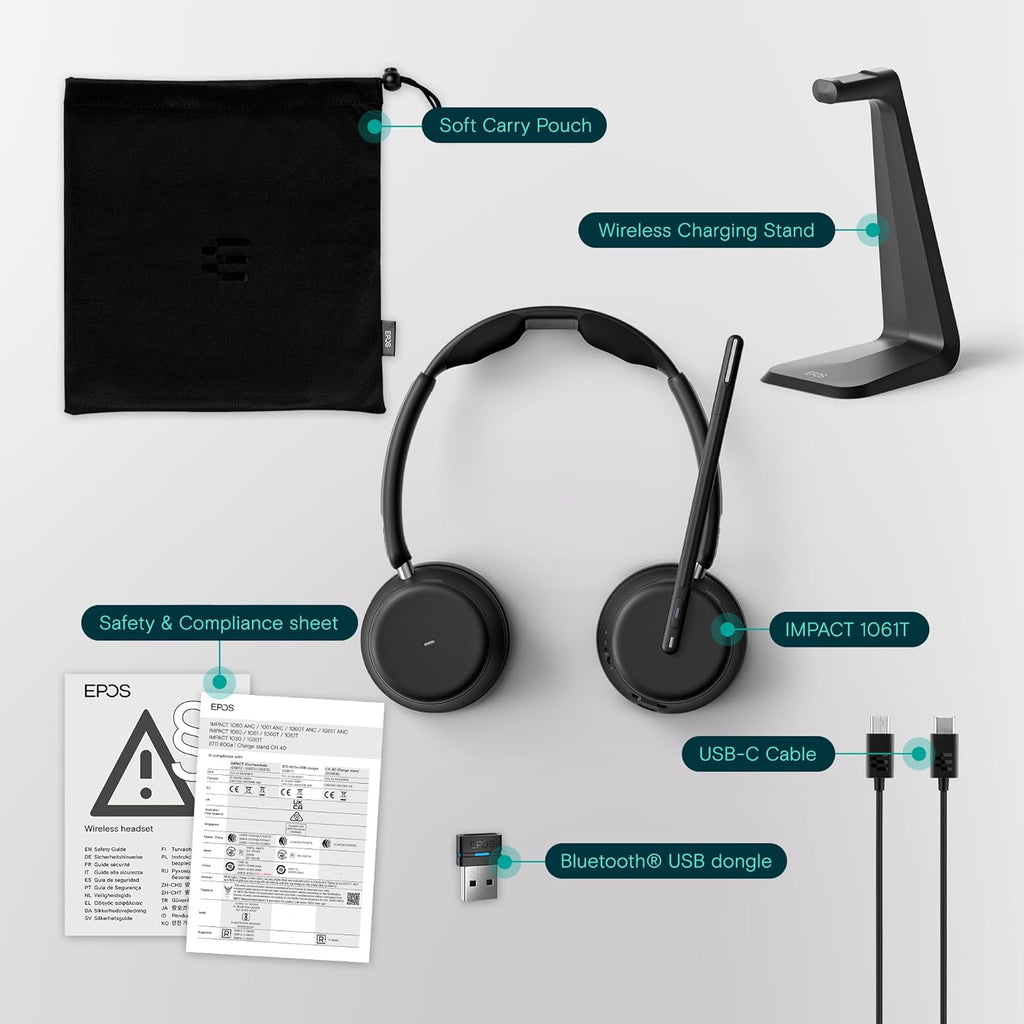 EPOS Impact 1061T - Enhanced Open Office Headset with Hybrid ANC  EPOS AI™ Microphone  and Multipoint Connectivity