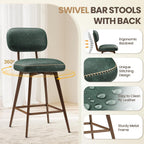 26“ Swivel Bar Stools Set of 4, Mid Century PU Leather Counter Height Bar Chairs with Low Back and Metal Legs, Modern Bar Stool Chair for Kitchen Island, Green