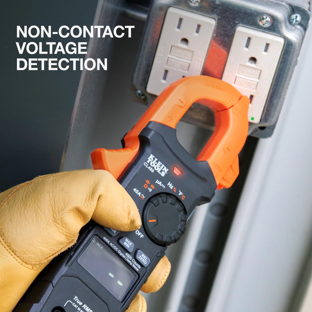 Klein Tools CL490 AC/DC Digital Clamp Meter with TRMS, Dual Display, Auto-Ranging, Current, Voltage, Resistance, Continuity, NCVT Detection, and Reverse Contrast LCD