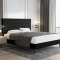 Allewie Queen Size Upholstered Platform Bed Frame with Adjustable Headboard, Button Tufted, Wood Slat Support, Easy Assembly, Black