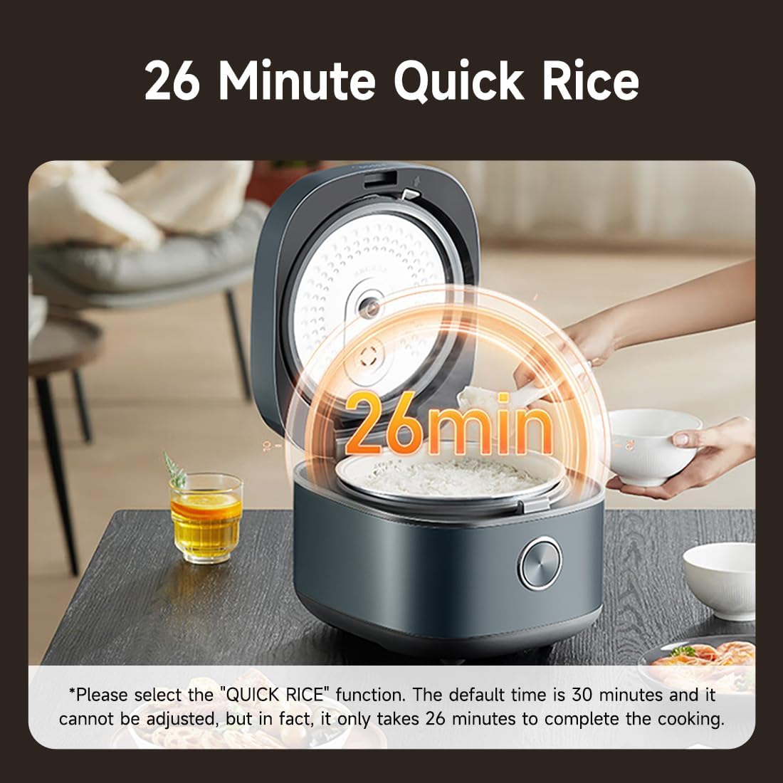 Midea 8 Cups Uncooked Rice Cooker, Non-stick Ceramic Rice Cooker with Celadon Coated Inner Pot, 15 Smart Cooking Programs, 4L, MRD401T2BMB