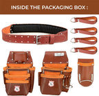 Heavy Duty 17 Pocket Carpenter Leather Tool Belt Set | Combo Multipurpose Framing Tool Belt Work Organizer Bags | Tool Belts For Men Construction Tools Rigs (Maroon, Standard)