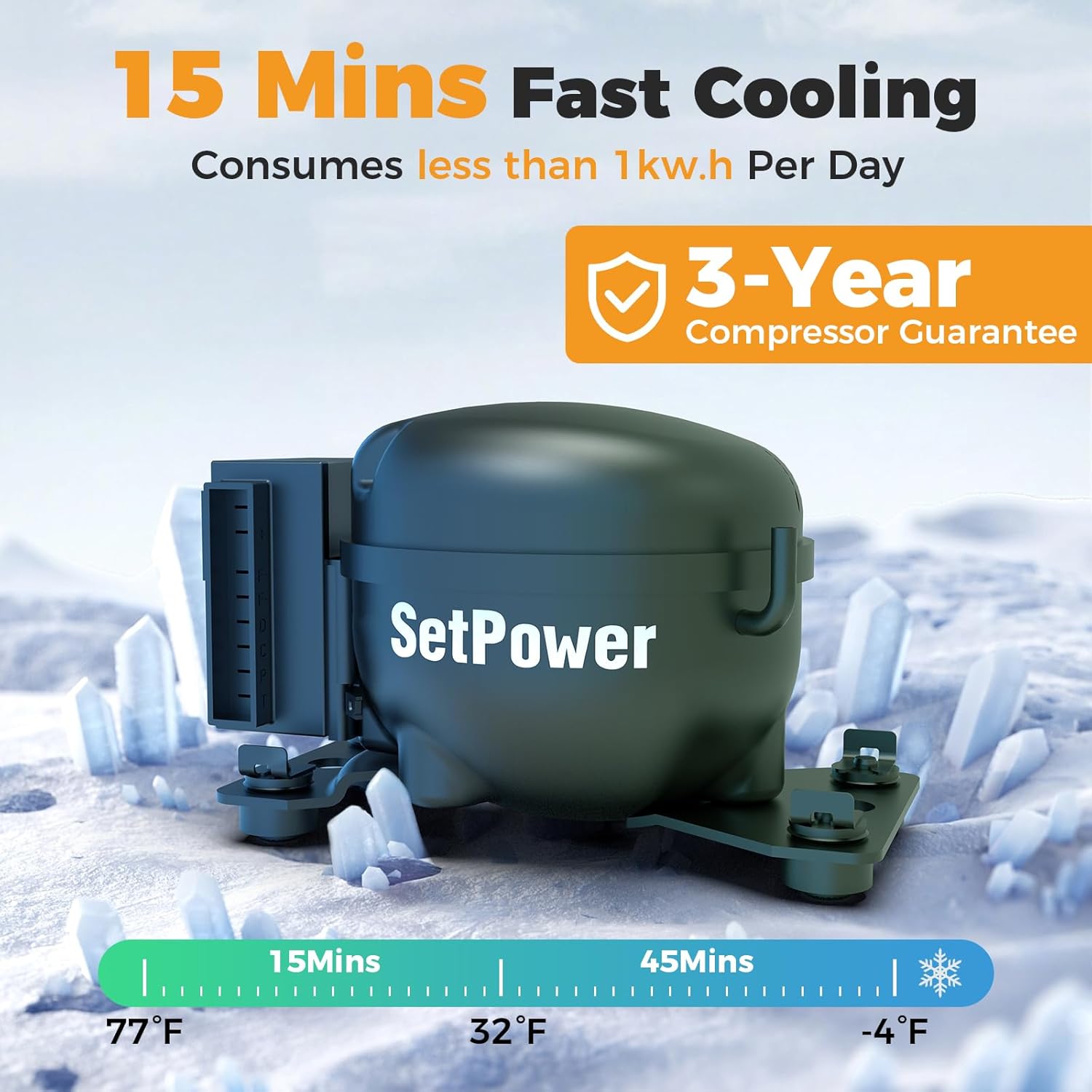 Setpower FC15 Portable 12v Refrigerator, -4℉-68℉ Fast Cooling Car Refrigerator, 15L/15.8Qt Car Fridge Portable Freezer with 12/24V DC & 110/240V AC, Electric Cooler (Black&Grey, 15L With AC Adapter)