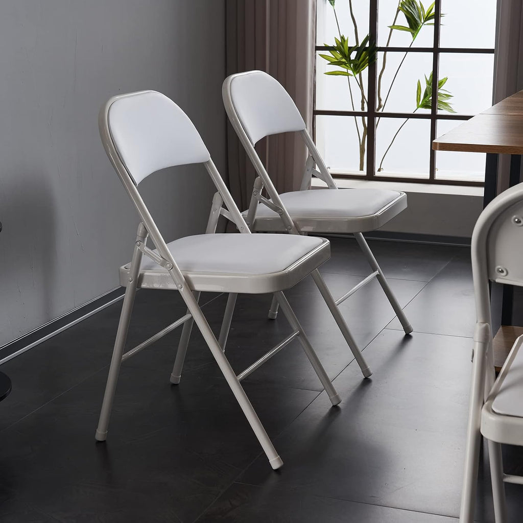 Karl home 6 Pack White Folding Chairs with Padded Seats for Outdoor & Indoor, Portable Stackable Commercial Seat with Steel Frame for Events Office Wedding Party, 330lbs Capacity