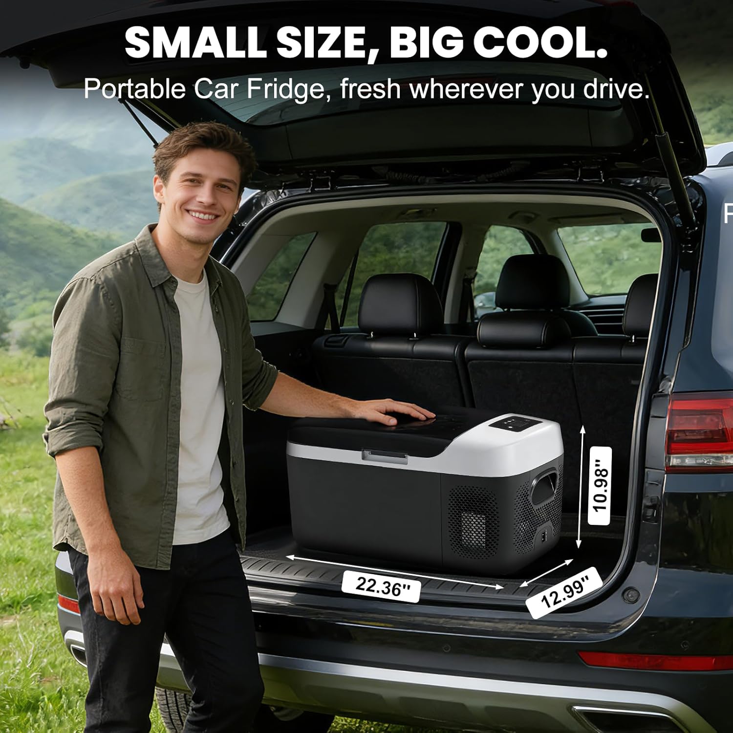 OLIXIS Portable Car Refrigerator, 17QT Single-Zone Electric Cooler for Vehicles, -4℉-68℉ Freezer Smart Control via Bluetooth with Car Battery Protection, Child Lock, 12/24V DC & 100-240V AC Powered